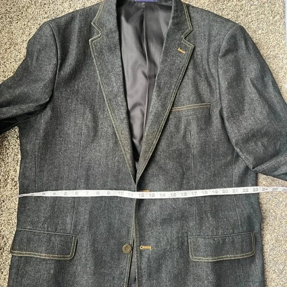 VITTORIO ST ANGELO MENS DENIM JEAN SPORTS BLAZER BLAXK GRAY POCKETS SIZE 44 LONG - Picture 12 of 14